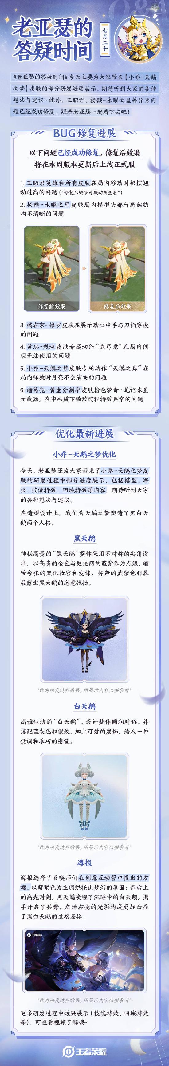 老亚瑟的答疑时间｜最新bug修复及小乔-天鹅之梦优化进展