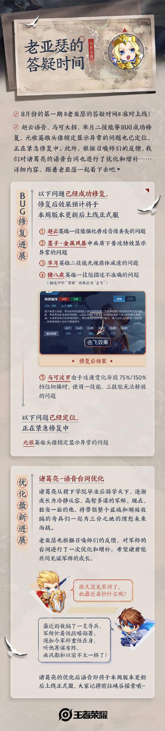 老亚瑟答疑 | 马可大招BUG修复，诸葛亮语音台词优化