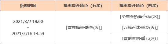 「赤团开时」祈愿：「雪霁梅香·胡桃(火)」概率UP！