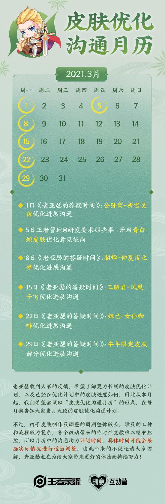 老亚瑟答疑 | 祈雪灵祝优化进度抢先看，首期皮肤优化沟通月历上线~