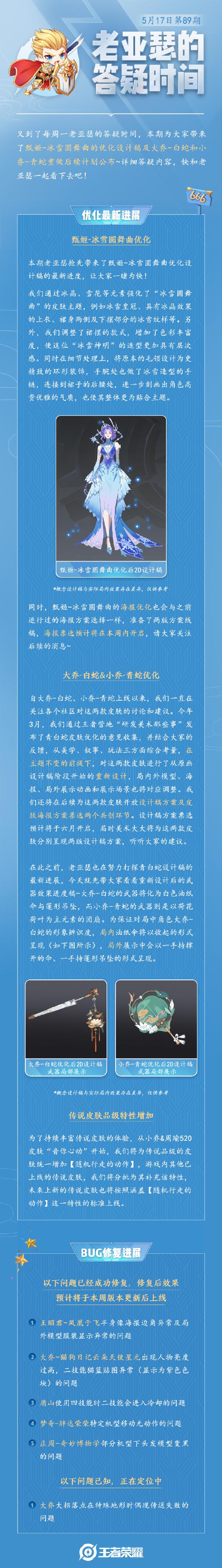 老亚瑟的答疑时间|冰雪圆舞曲优化设计稿，青白蛇重做后续计划，所有传说皮肤即将迎来优化