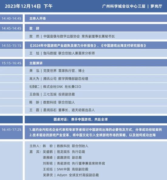 2023年度中国游戏产业年会日程